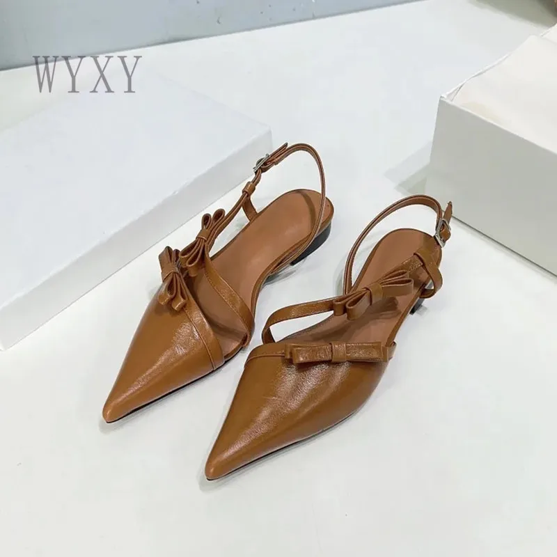 

2024 Summer New Pointed Fashion Lacquer Leather Pointed Sandals with Bow Design Elegant Banquet Dress High Heels Woman shoes