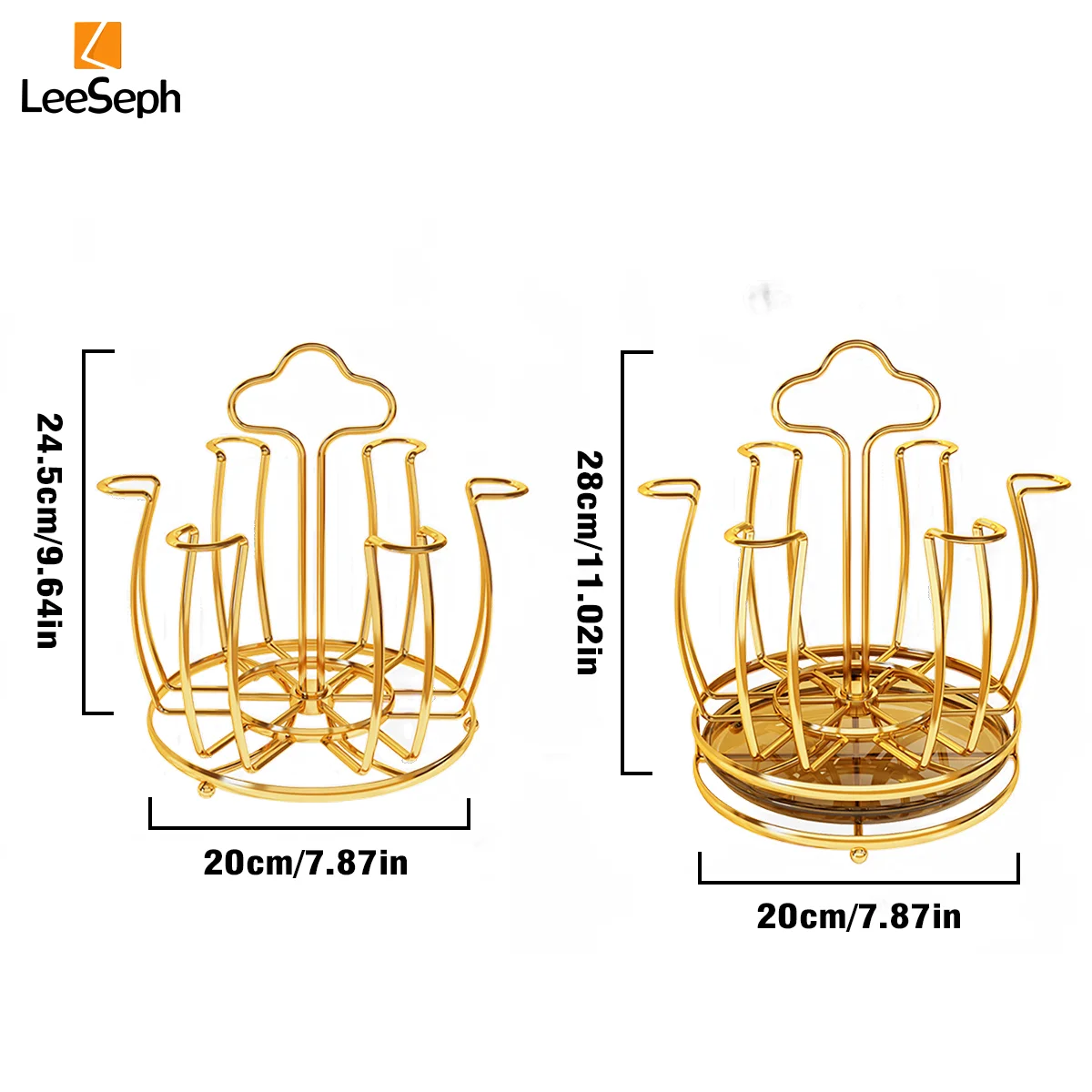 Rotating Cup Drying Rack Stand with 6 Hooks, Bottle Drainer Holder Glass Cup Spin Organizer for Kitchen Office Restaurant 2