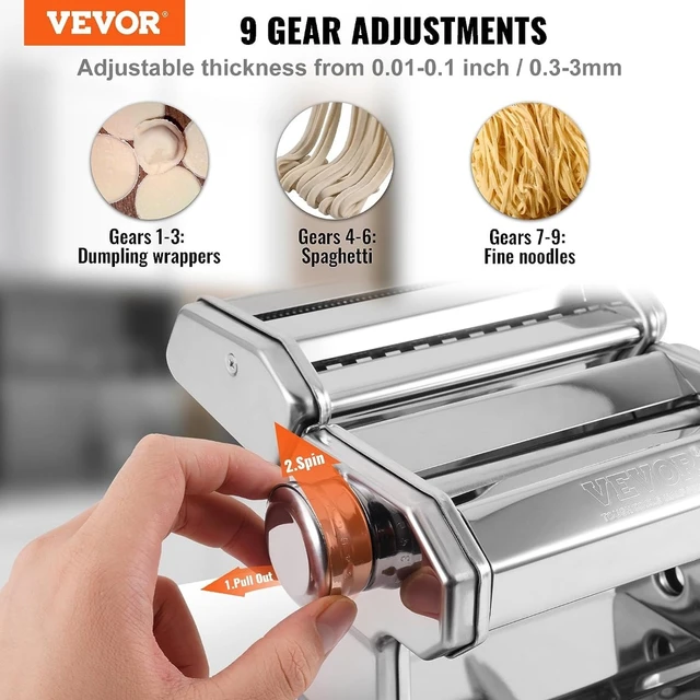 Thickness Adjustable Electric Pasta Noodle Maker Machine Dough Roller Cutter with Stainless Steel