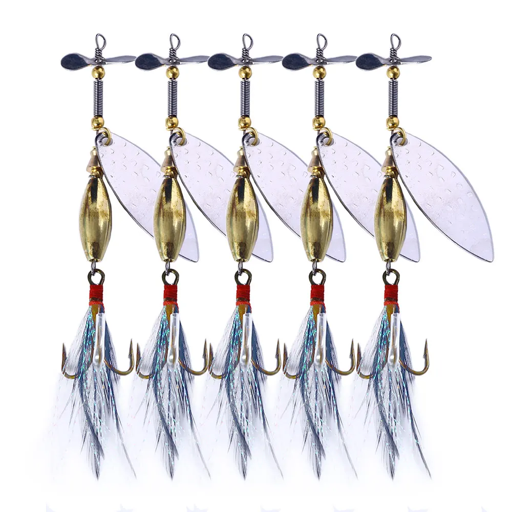 90pcs 9.8cm/15g Metal Sequins Fishing Lure Spoon Lure with Feather