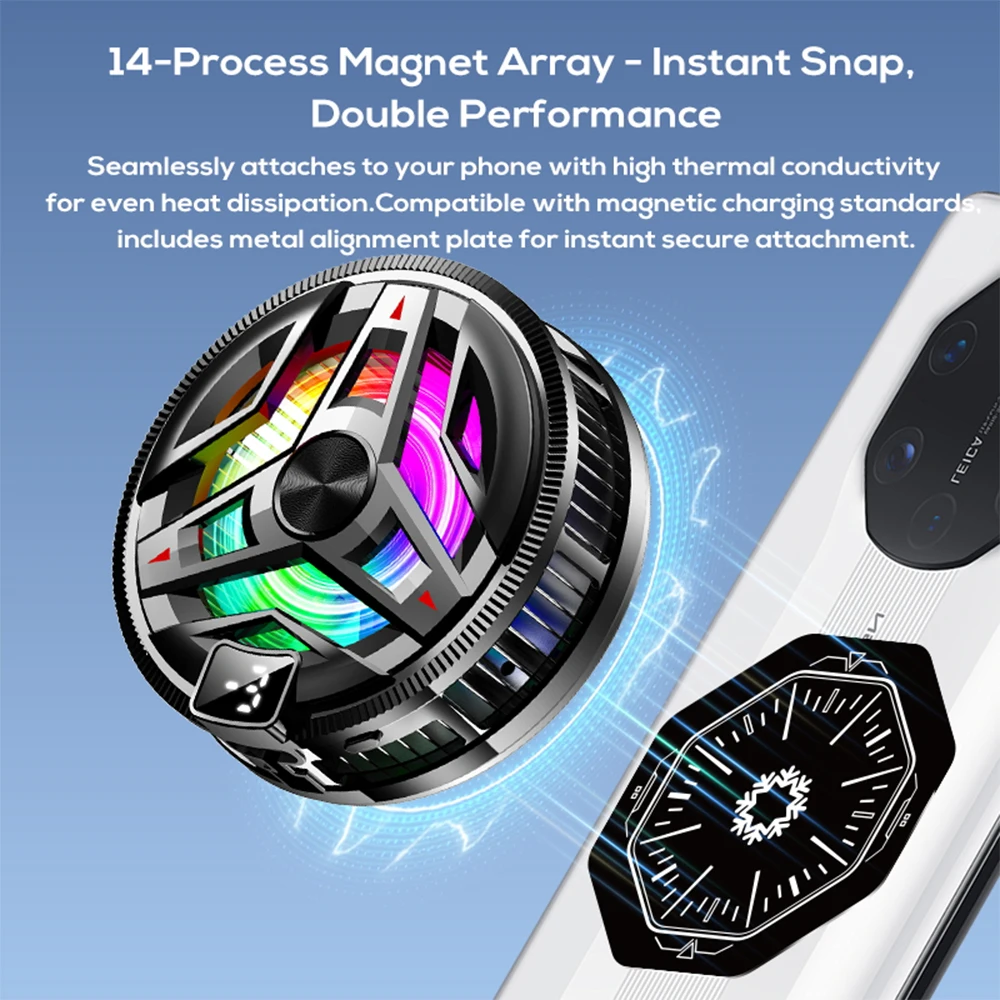 휴대용 자석 반도체 전화 쿨러 디지털 디스플레이 RGB 라이트 강력한 냉각 팬 게이밍 폰 아이스 쿨러