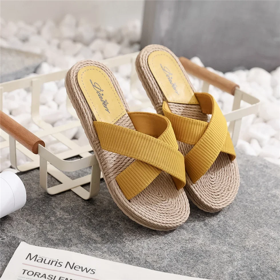 Ladies New Slippers Summer Cross Drag Fashion Hemp Rope Outer Wear Slippers  Casual Sandals and Slippers - AliExpress