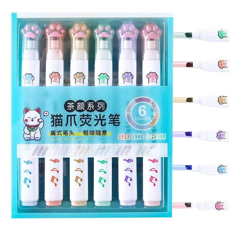 

Highlighter Markers Cute Cat Paw Colored Highlighters Quick Dry School Supplies Pen Highlighter Multifunctional For Note-Taking