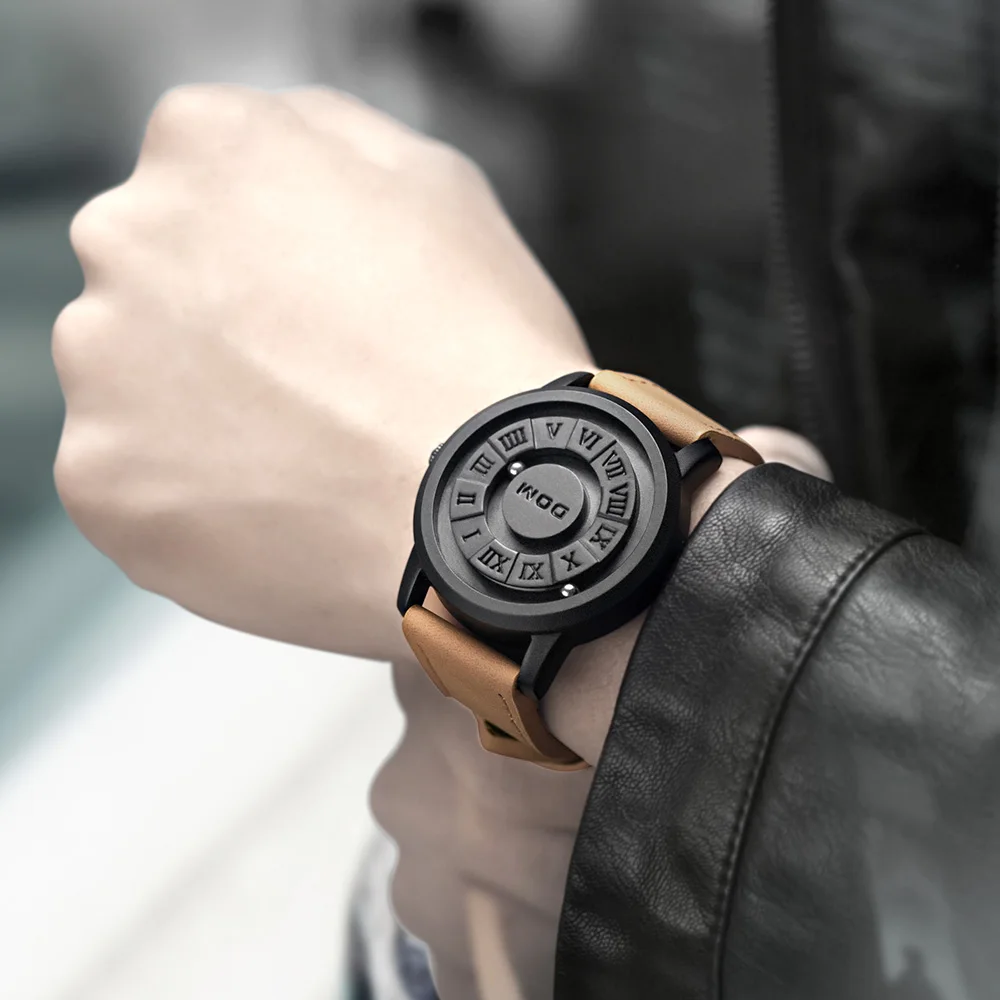 DOM New Trend Concept Men's Watch Creative Scrolling Pointer magnetic force Fashion  Personality Waterproof watch Free Shipping