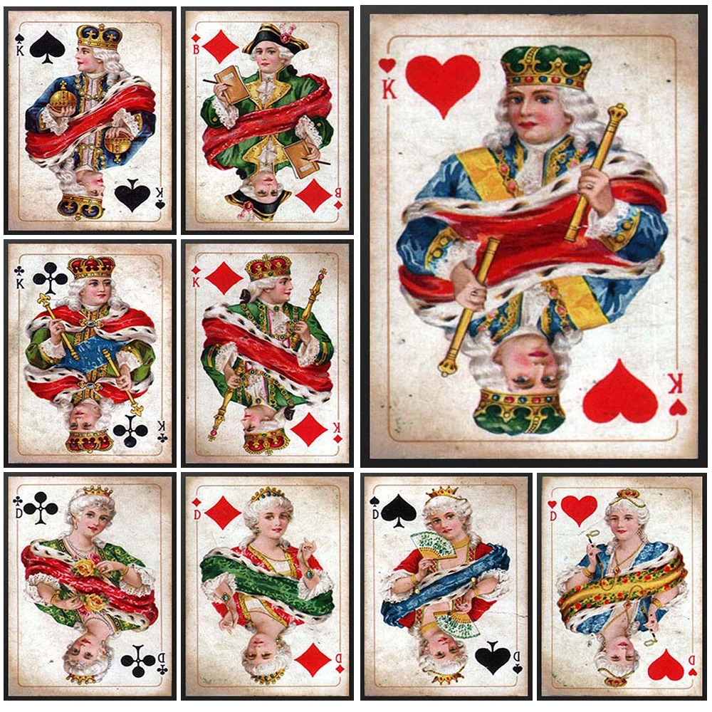 

Poker Playing Cards Duke Lady Queen King Vintage Wall Pictures For Living Room Nordic Poster Wall Art Canvas Painting Unframed