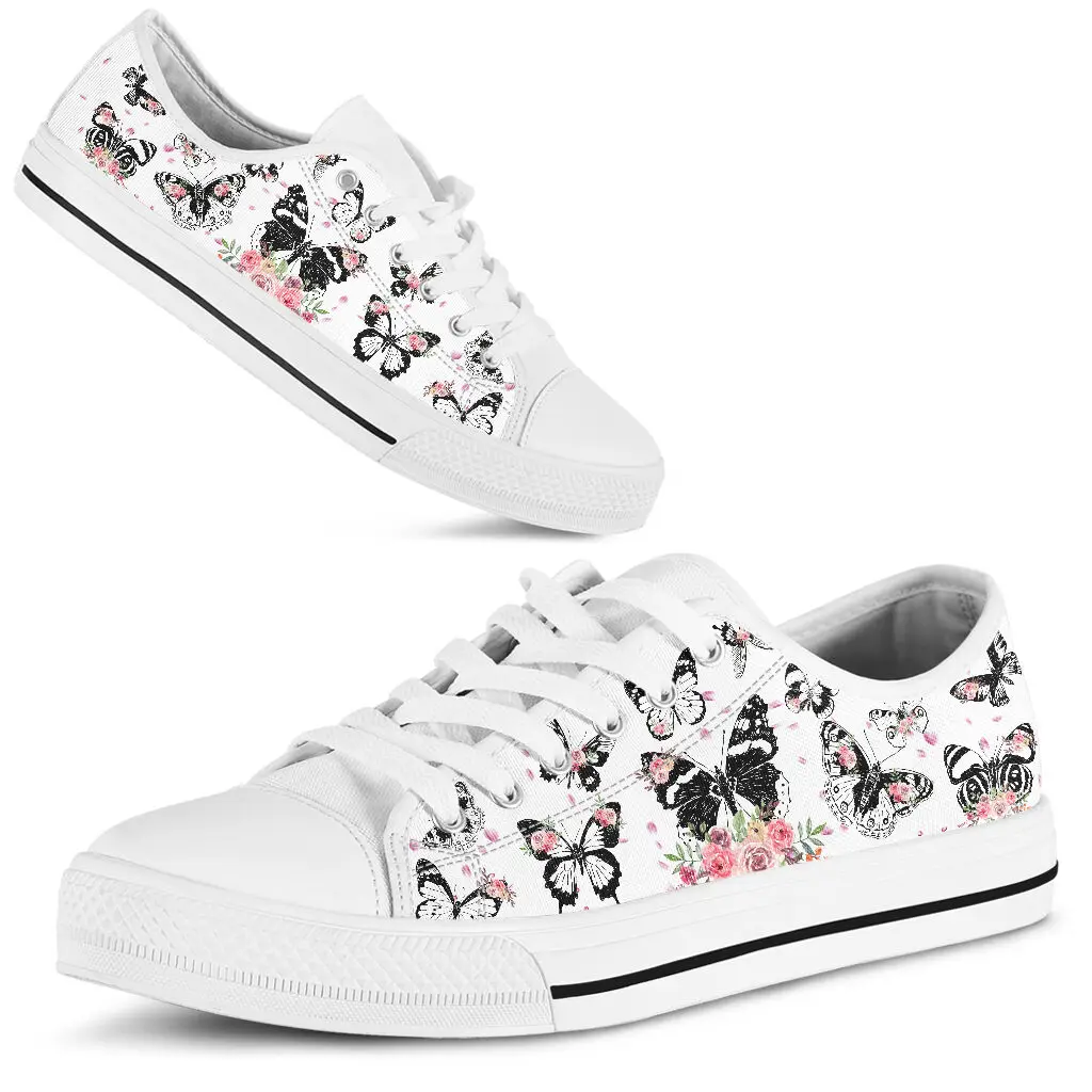 Women Breathable Shoes New Light Lace Up Flat Ladies Sketch Butterfly Casual Shoes White Canvas Sneakers