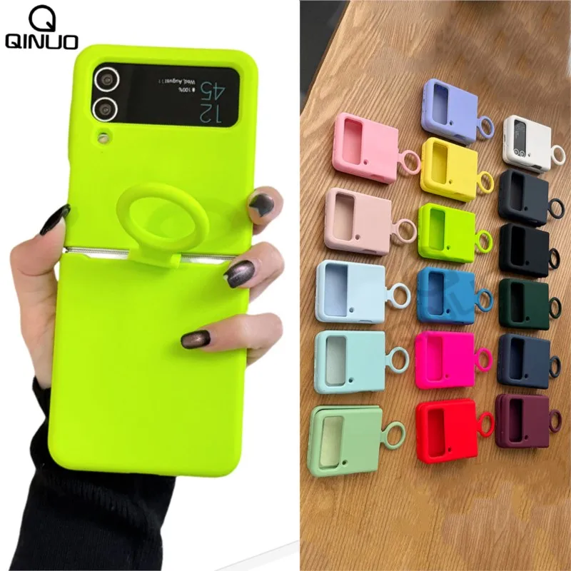 Colorful Liquid Silicone Case with Handheld Ring - Matte Skin Feel & Shockproof Cover