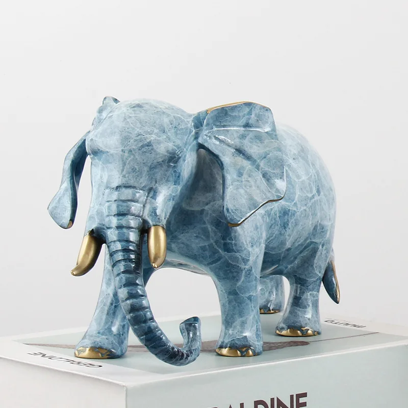 

24cm 27cm Exquisite Color painting China Brass elephant decor sculpture home decoration statue