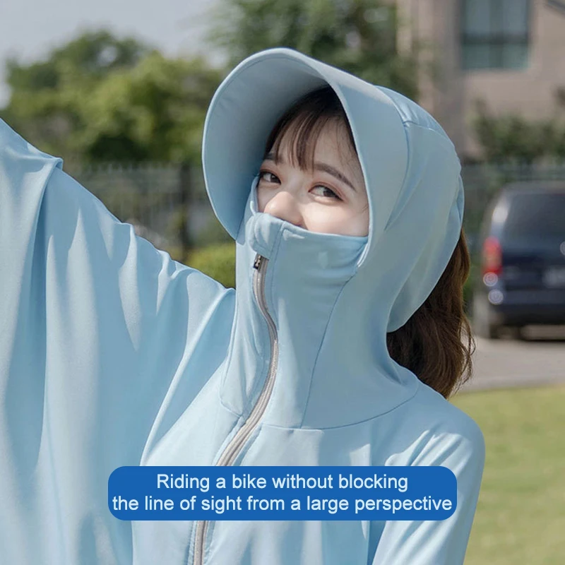 UPF50+ Sun Protection Shirt Summer Ice Silk Anti-UV Hooded Breathable Sunblock Zip Up Lightweight Hoodie sun protection shirt
