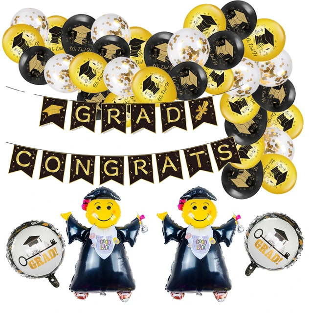 Gold Black Balloons Graduation Decorations  Black Gold Graduation  Decorations 2022 - Ballons & Accessories - Aliexpress