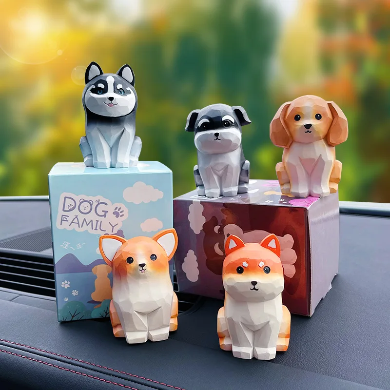 Kawaii Auto Dekoration Tier Holz Carving Nette Hund Corgi Figuren Gadgets  Auto Zubehör Innenräume Frau Dashboard Ornamente - AliExpress