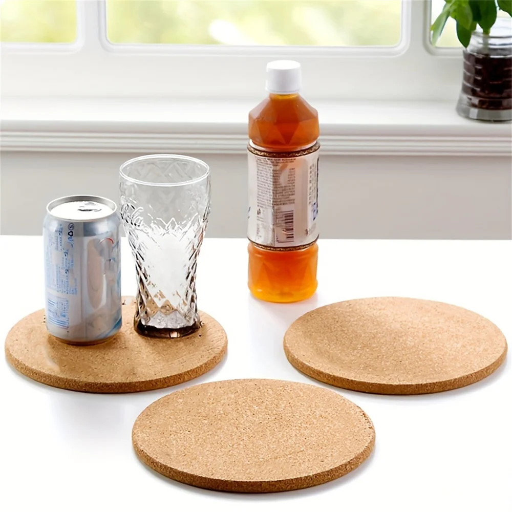 Description Picture 4 of itemCork Coasters Handy Round Square Shape Dia 9Cm 10Cm Plain Natural Wine Drink Tea Coffee Coaster For Home Office Kitchen