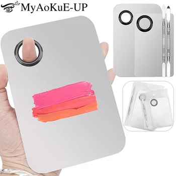 Tavolozza per miscelazione trucco Tavolozza per miscelatore per ombretto per fondotinta in acciaio inossidabile con asta per spatola Set di strumenti di bellezza per bastoncini colorati