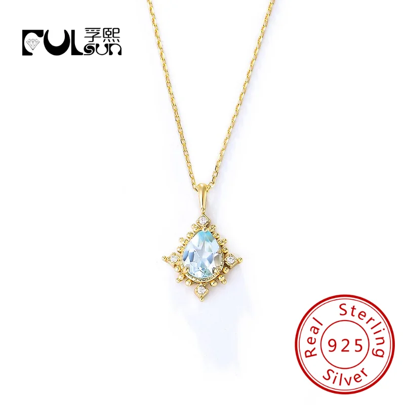 

natural stone topaz pendant s925Sterling silver gem necklace new jewelry factory wholesale modern style hot selling style