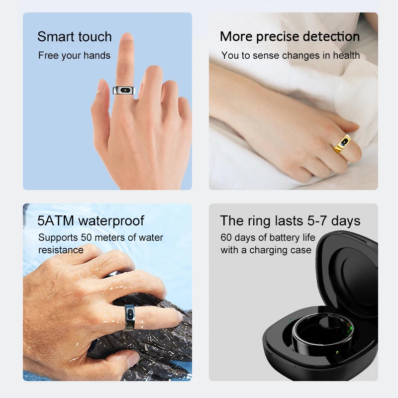 R08 Smart Ring with Charging Control Function Men Women Health Sleep Heart Rate Monitoring IP68 5ATM Waterproof Multi-sport Mode - 3