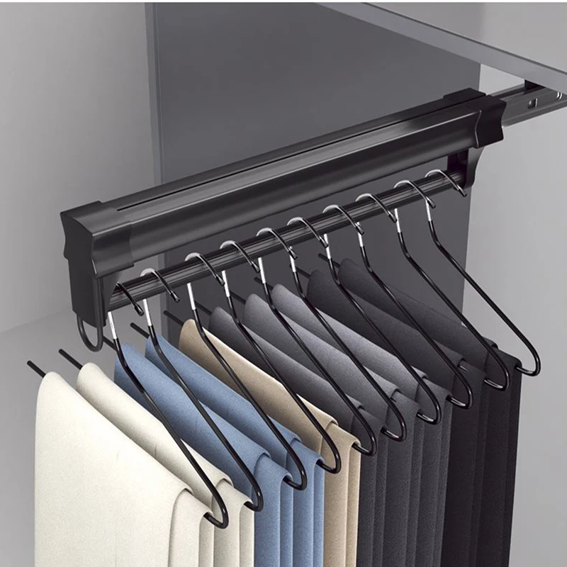 Adjustable Wardrobe Clothing Rail Heavy Duty Pull-Out Closet Valet Rod 25CM Top Mount Wardrobe Hanger Rack Bar Ball Slide