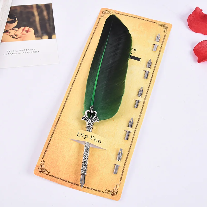 Penna Calligrafica Vintage Con Pennini - Set Completo Inchiostro E Carta | Penna D'oca Elegante