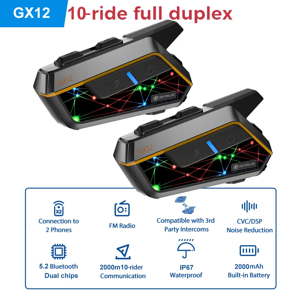 GEARELEC バイク インカム GX12 最大10人同時通話 インカム バイ Amazon.co.jp: 【Meshネットワーク 音楽ながら通話】GEARELEC