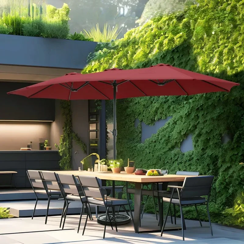 15 ft Extra Large Patio Umbrella with Base Included, Rectangular Outdoor Umbrella Heavy Duty, Market Umbrella Double-sided