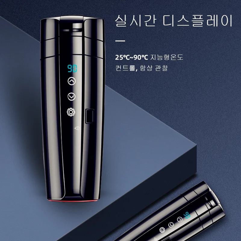 12V 24V 자동차 난방 컵 전기 주전자 스테인레스 스틸 스마트 온도 제어 터치 LCD 디스플레이 여행 커피 머그잔 따뜻하게