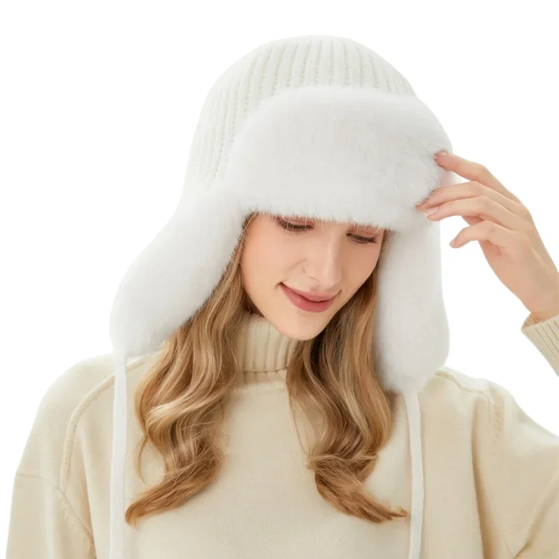 Winter Women Russia Ushanka Bomber Hats Pilot Trapper Aviator Cap Faux Rabbit Fur Earflap Snow Cap