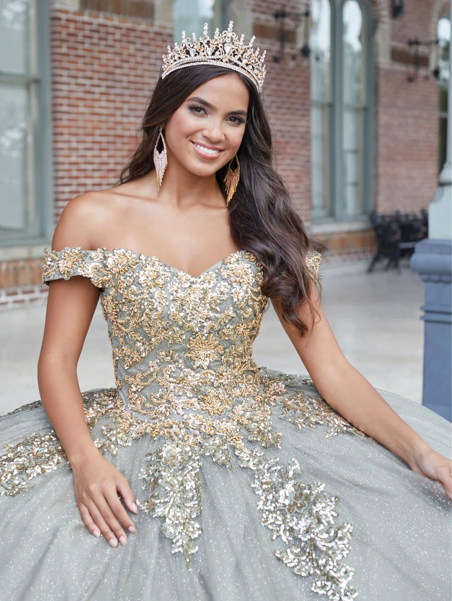 Luxury Ball Gown Quinceanera Dresses Gold Appliques Sweet16 Birthday  PartyFlower | eBay