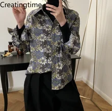 

Creatingtime 2022 Spring Autumn New Fashion Japanese Trend Women Retro Floral Lapel Loose Casual Printing Holiday Shirt GA109