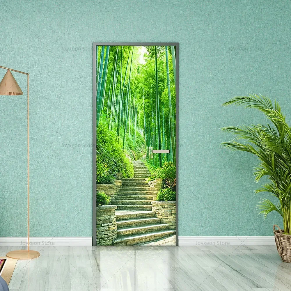 Green Forest Waterfall Scene Poster Wall Sticker Home Decor Vinyl PVC Waterproof Anti-Scratch Self-Adhesive Door Sticker door wallpaper stickers