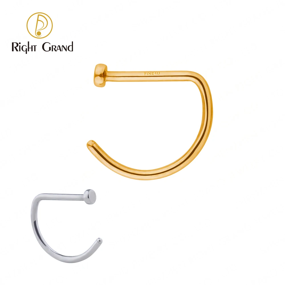 오른쪽 그랜드 ASTM F136 티타늄 20G 오픈 D 모양 코 고리, 이주 연골 리테이너, 바디 피어싱 쥬얼리, 8mm, 10mm, 5 개/로트