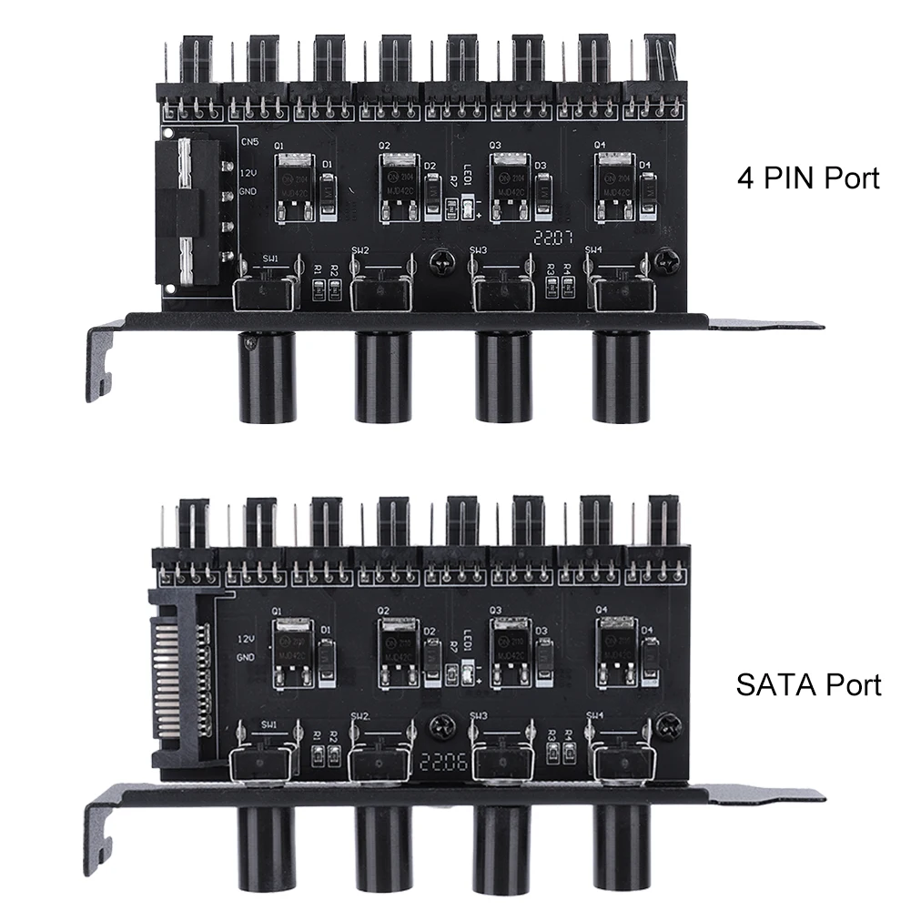 PC Fan Hub SATA/4 Pin Adapter CPU Cooling Fan 8 Channel  4 Knob PWM Cooler Fan HUB PWM Hub Cooling Fan Speed Controller