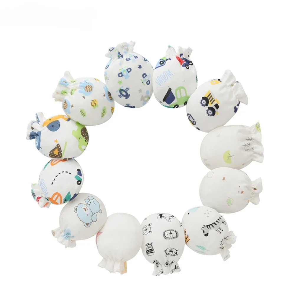 5Pairs Baby Gloves for Newborns 100% Cotton 0-3 Months Infant Anti-Grab Face Anti-Eat Hand Glove Cute Printed Newborn Baby Glove 3
