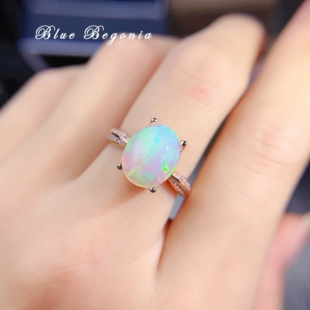 Buy 18k White Gold Blue Opal Ring/natural Australian Opal Ring Women/gold Opal  Engagement Ring/halo Opal Ring/boho Art Deco Opal Ring/handmade Online in  India - Etsy