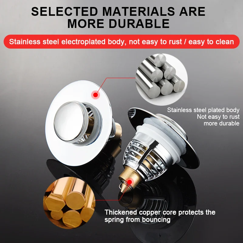 Drain Stopper Universal Sink Pop-Up Bounce Core Basin Drain Filter Hair Catcher Strainer Bathroom Tool