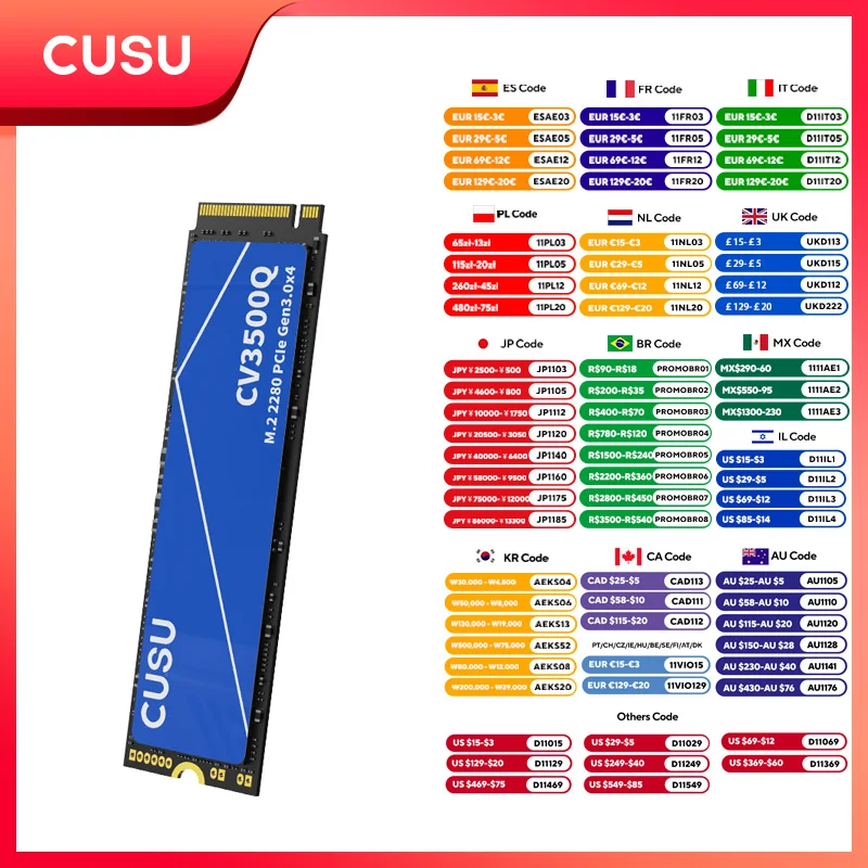 CUSU SSD 512GB 1TB 2TB NVMe M2 PCIe3.0 M.2 2280 Hard Drive Solid