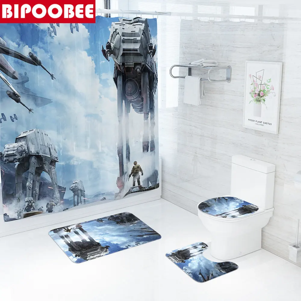 4PCS Star Wars Bathroom Rugs Set Anti-slip Mats Shower Curtain