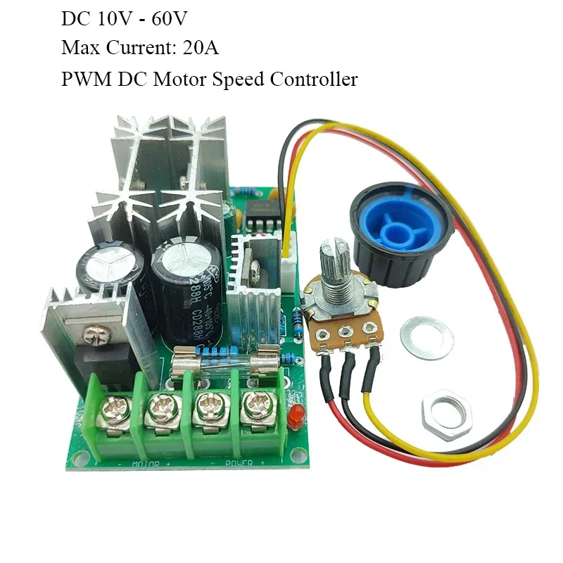 DC motor speed regulator 20A DC 10V 12V 36V 48V 60V High power drive module PWM Motor speed controller 20A Current Regulator