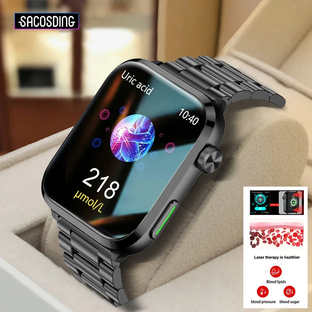 Blood Sugar Smart Watch Health Blood Lipid Acido Urico Monitor Voice Bluetooth Call Laser Therapy Temperatura Corporea Smartwatch 2024