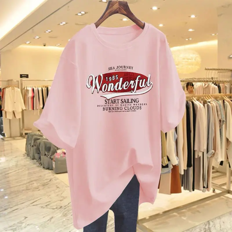 

Women's Casual O-neck Pure Cotton Tees, Loose All-match Letter Printed T-shirt, Basic Solid Tops, Summer Casual Loose Pullovers