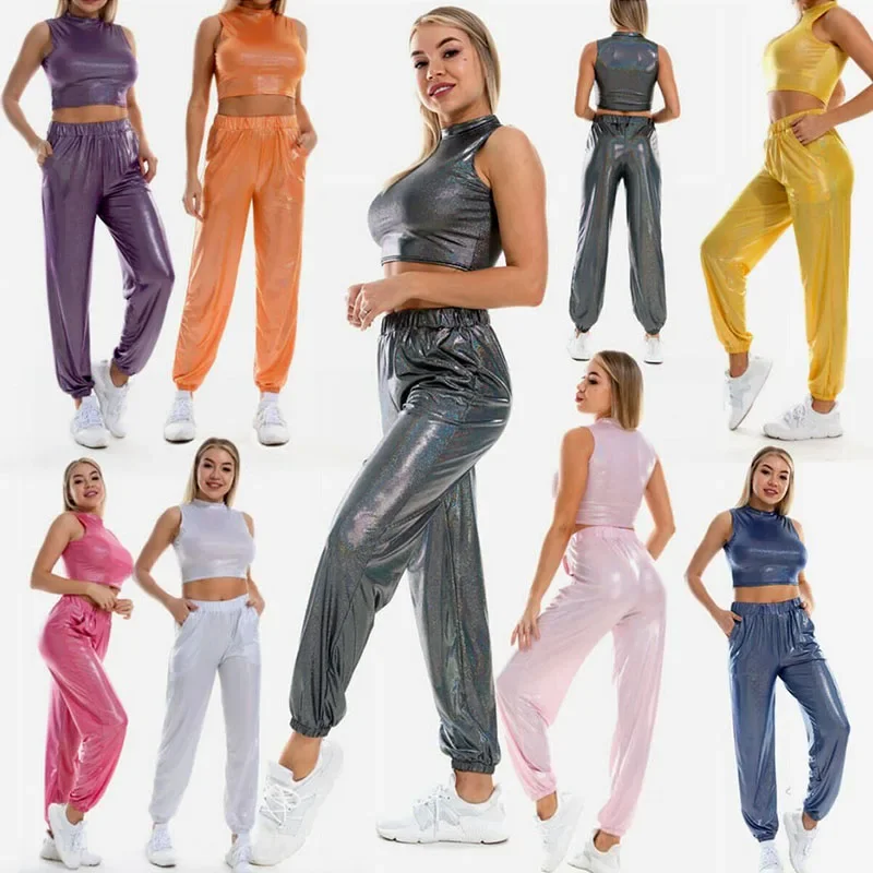 

Tops & Pants PVC Leather Baggy Joggers Sweatpants Women High Waist Loose Street Hip Hop Sports Pants Harem Trouser Sportswear