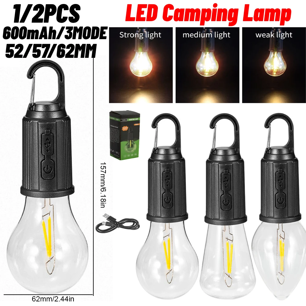 2PCS Compact Outdoor Camping Light with 4 Modes & Type-C Charging - 500LM, IPX4 Waterproo