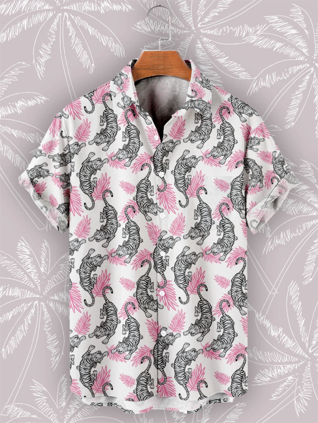 

Summer White Shirts Novelties Trend To Sell Tiger Print Hawaiian Short Sleeve Fashion Shirts for Men Casual Beach Oversized