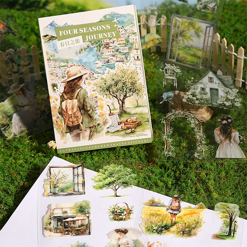 PET Die cut Stickers book Four Seasons Scenery Decorative handmade Scrapbooking Material Diary Album Craft Supplies 20 Sheets decorative stickers