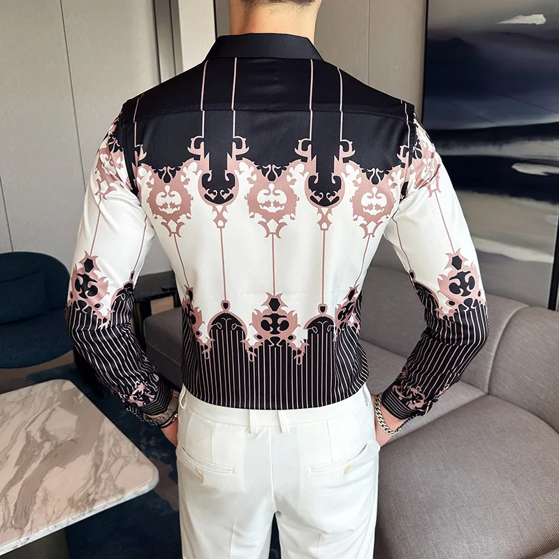 Men's Luxury Design Dress Shirt Long Sleeve Button Down Printed Shirt for Party Prom Wedding Shirt