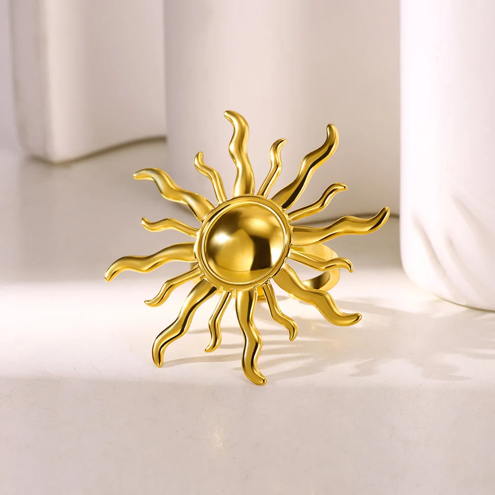 Exaggerated Sun Rings Gold Color Stainless Steel Adjustable Ring