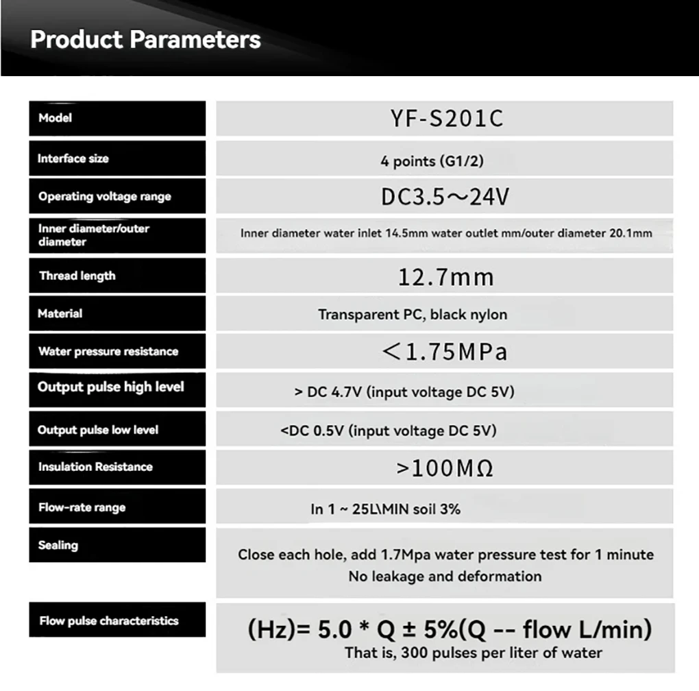 DN15 Hall Water Flow Sensor G1/2 Transparent Visual Turbine Flow Meter Nylon Liq