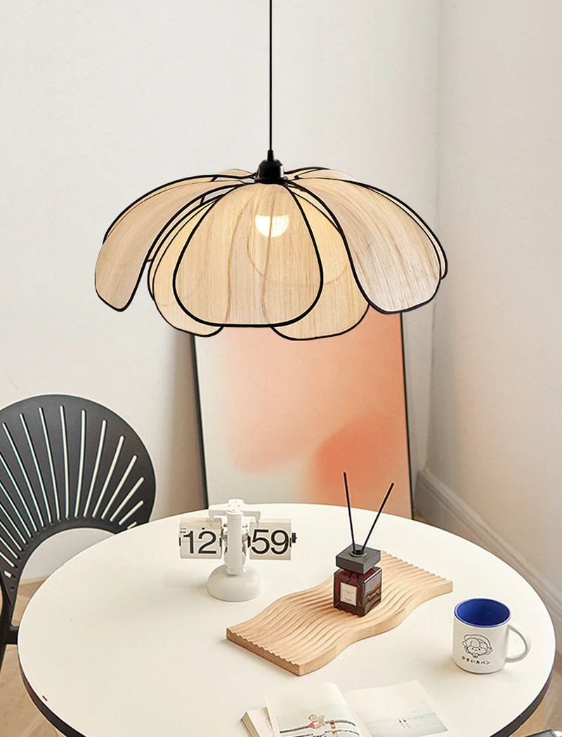 Lámparas Colgantes Japonés Wabi Sabi Rattan Flor Pétalo Luces Vintage
