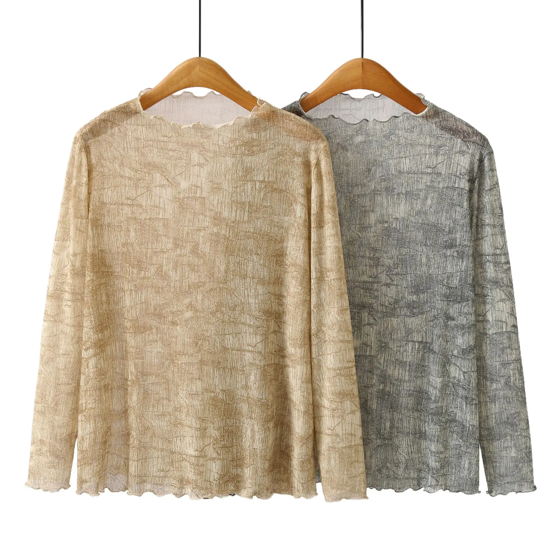 XXXXL Fashion Plus Size Women's T-Shirt 2025 Autumn New Korean Style Lace Bright Silk tie-dyed Long Sleeved Base Top 637