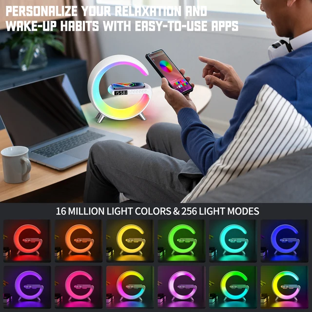 Led Alkalmazásvezérlés Rgb Éjszakai Könnyű Légköri Lámpák Digitális Ébresztőóra Hangszóró Vezeték Nélküli Töltő Gyermekek Alvó Hálószoba Dekoráció - Image 2