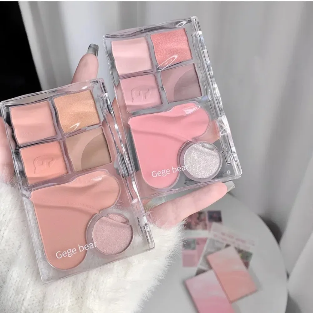 Pinky Heart Gege Bear Eyeshadow Palette Matte Pearlescent Earth Color Sequin Long-Lasting Eyeshadow And Contour Palette Makeup