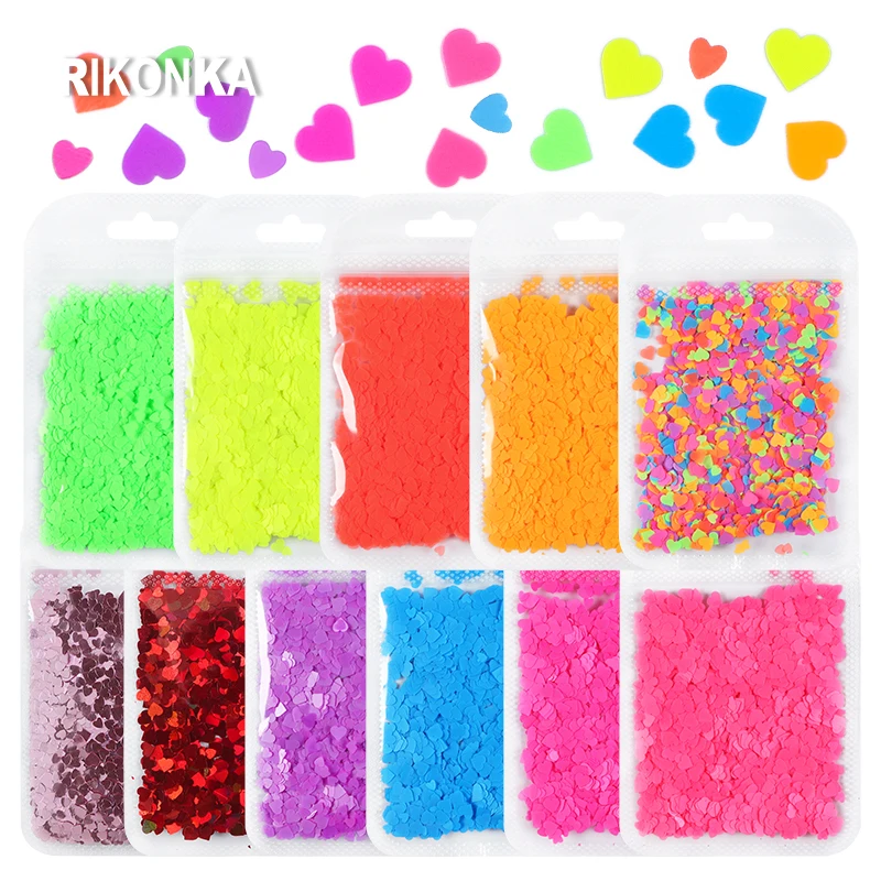 

11 Bags Shiny Love Heart Mix Size Nail Art Glitter Sequins 3D Neon Paillette Set For Manicure Polish Charms Nail Art Decorations